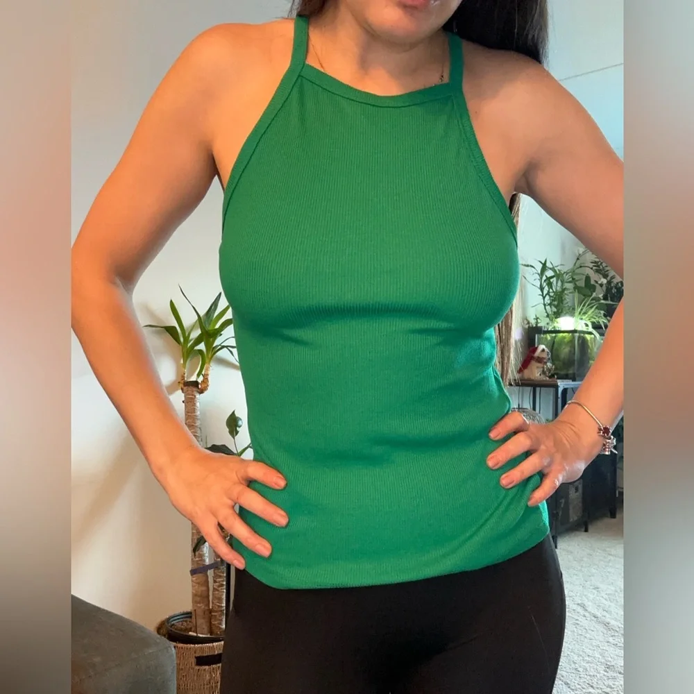 Green Ribbed Halter Top - Picture 2 of 4